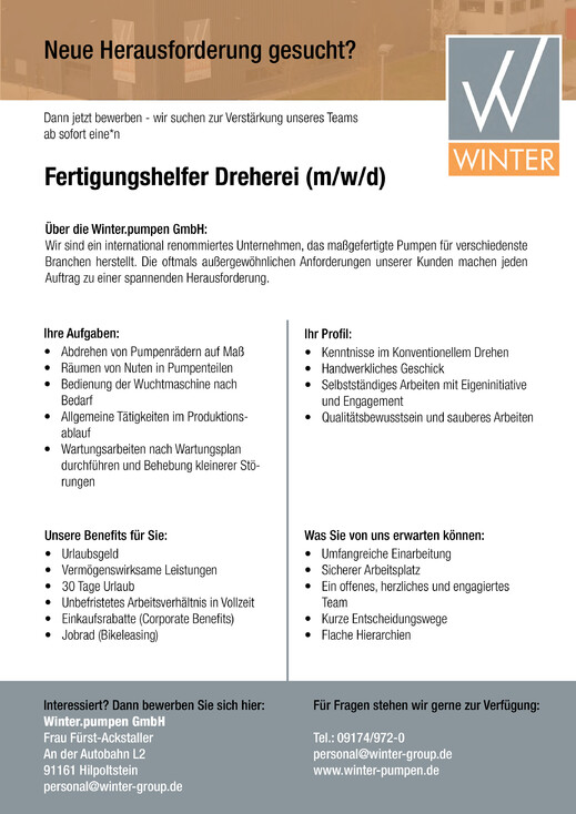 Stellenanzeige-Fertigungshelfer-Dreherei